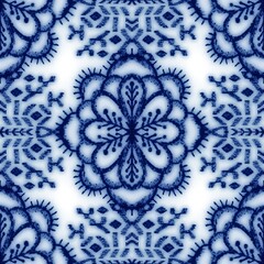 Seamless classic blue and white ceramic design. High quality illustration. Decorative design of cobalt blue glaze on porcelain for transfer onto kitchen ware or printing for modern surface design.