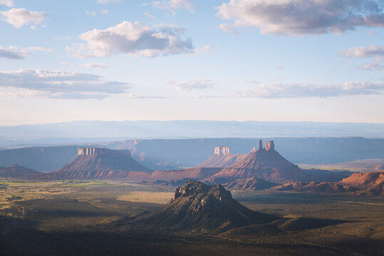 View of the landscape and sandstone formations in Utah.