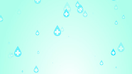 Medical health cross white on blue sanitizer drop pattern background. Abstract healthcare clean and Hygiene concept.