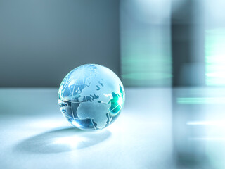 A glass globe of planet Earth illustrating global trade and networking.