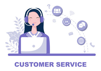 Contact Us Customer Service For Personal Assistant Service, Person Advisor and Social Media Network. Vector Illustration