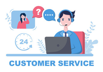 Contact Us Customer Service For Personal Assistant Service, Person Advisor and Social Media Network. Vector Illustration