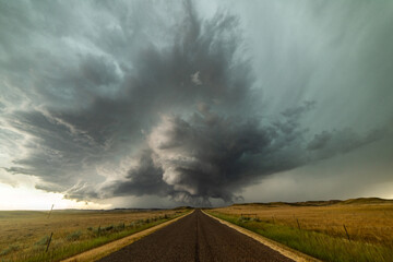 Incredible supercell spinning across Wyoming, sky full of dark storm clouds