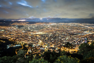 View from Cerro Monserrate at twilight over the city of Bogota