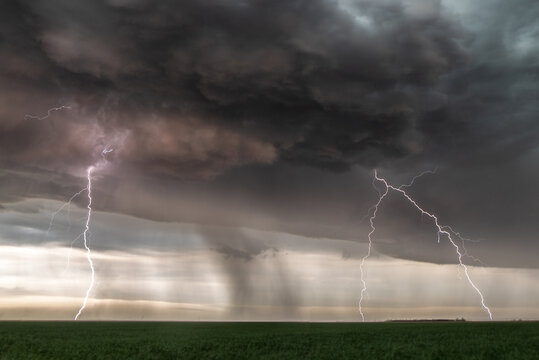 Lightning during a barrage and dust storm near Kanorado, Kansas, USA.