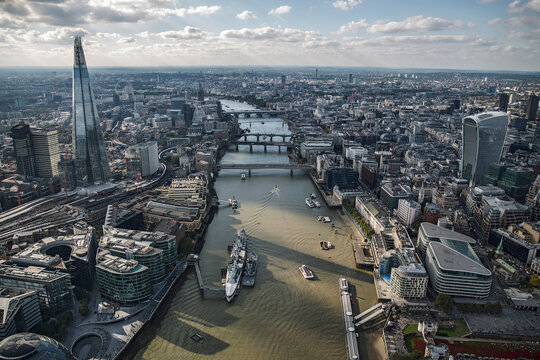 Aerial view of City of London and the River Thames.