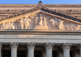Lettering at the Facade of the Archives of the United States of America