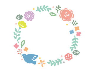 花と小鳥のリースフレーム