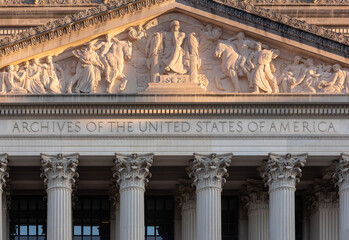 Lettering at the Facade of the Archives of the United States of America