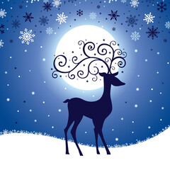 Silhouette of reindeer on beautiful background