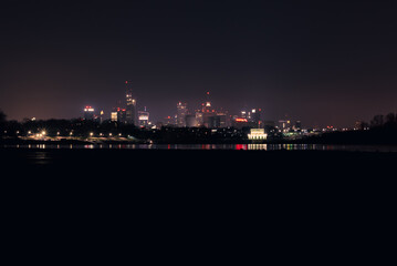 Night panorama of the city of Warsaw, Poland