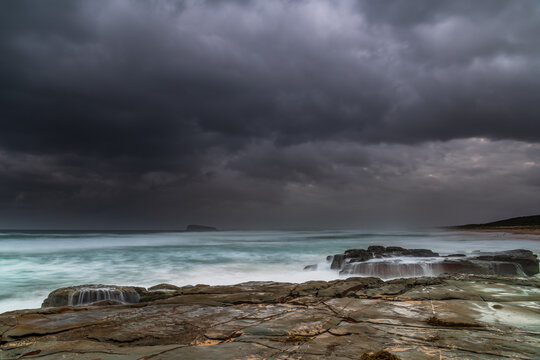 Rainy day moody seascape