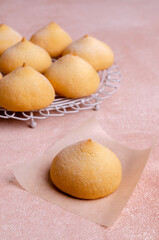 Sponge cookies on a cement background.