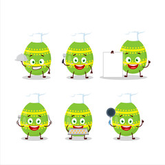 Cartoon character of light green easter egg with various chef emoticons
