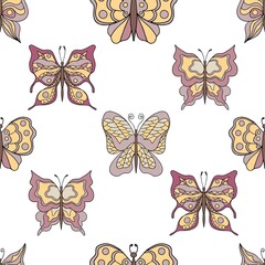 Fototapeta na wymiar Beautiful butterflies. Seamless pattern. Pastel colors. Collection of isolated flat cartoon vector illustrations.