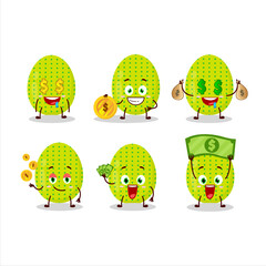 Lime easter egg cartoon character with cute emoticon bring money