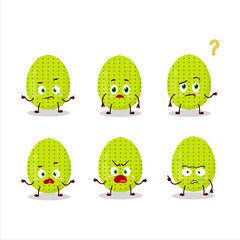 Cartoon character of lime easter egg with what expression