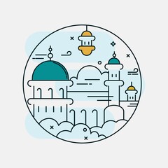 Fototapeta na wymiar mono line art illustration mosque vector