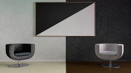Image of a black and white room 3D illustration