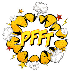 PFFT text on comic cloud explosion isolated on white background