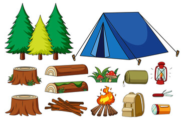Obraz premium Set of camping items isolated