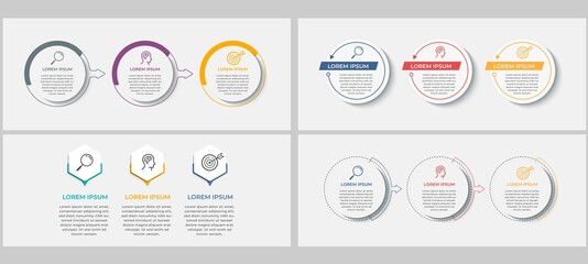 Mega collection Vector Business Infographics set bundle with 3 options or steps. Business concept. Can be used for presentations banner, workflow layout, process diagram, flow chart, info graph