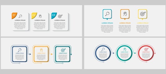 Mega collection Vector Business Infographics set bundle with 3 options or steps. Business concept. Can be used for presentations banner, workflow layout, process diagram, flow chart, info graph