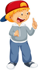 A boy wearing cap in standing pose cartoon character isolated