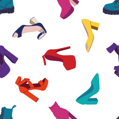 Seamless pattern with shoes. Fashion women's shoes seamless pattern. Flat vector illustration