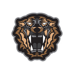 Color Print Polynesian style tiger face. Isolated. Vector illustration.