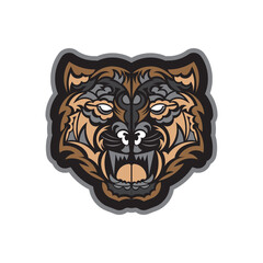 Color Print Polynesian style tiger face. Isolated. Vector