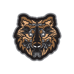 Color Print Polynesian style tiger face. For textiles, postcards, tattoos or T-shirts. Vector illustration.