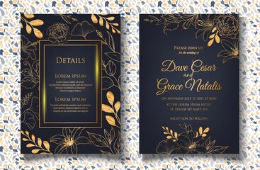 Wedding invitation set with beautiful flower and leaves
