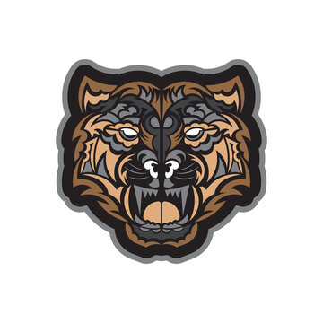 Color Print Polynesian style tiger face. Isolated. Vector