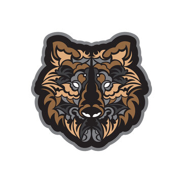 Color Print Polynesian style tiger face. For textiles, postcards, tattoos or T-shirts. Vector illustration.