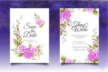 Fototapeta na wymiar Wedding invitation set with beautiful flower and leaves