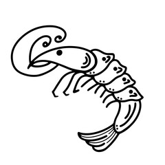 Shrimp vector icon. Seafood element. The isolated object on a white background. Simple illustration, doodle