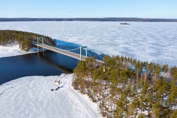 Finland, Pulkkilanharju Ridge, 8 km line of islands formed during the last ice age. Photo from the drone. ER