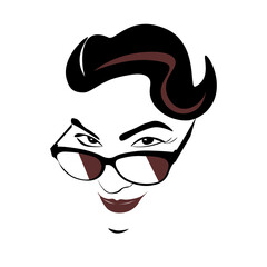 Abstract person face with glasses, fashion concept, print, vector illustration, flat design. 