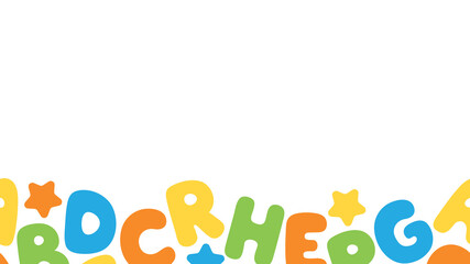 Colorful and playful English alphabet bottom border seamless pattern background. Perfect for nursery, kids playroom and classroom.