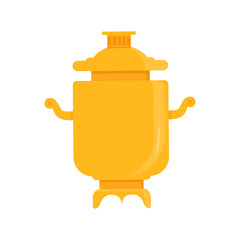 Samovar flat vector illustration. Russian traditional symbol isolated on white background. Heated metal container or boiler for heat and boil water and drink tea.