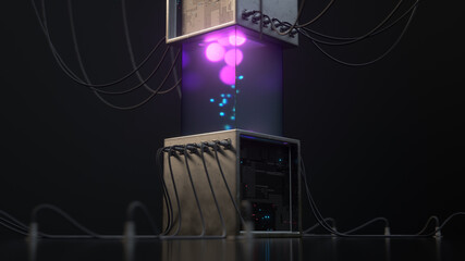Alien incubator in sci-fi laboratory 3D render © gonin