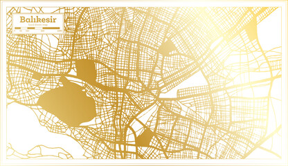 Balikesir Turkey City Map in Retro Style in Golden Color. Outline Map.