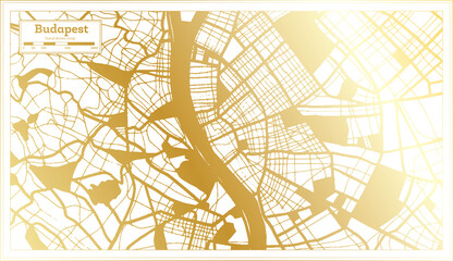Budapest Hungary  City Map in Retro Style in Golden Color. Outline Map.