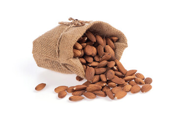 Almond dried seeds isolated on white background.