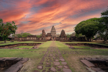 Ancient old sculptures Called Phimai Castle A castle that was built thousands of years There are...