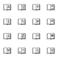 Science books collection line icons set