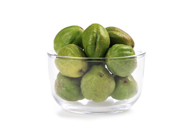 Terminalia chebula or chebulic myrobalans, fruits isolated on white background.