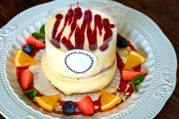 Cakes, sweets, pancakes and cream