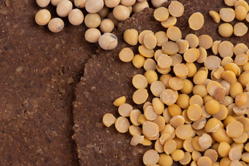 Sheet rotten beans and soybeans isolated on white background.top view,flat lay.